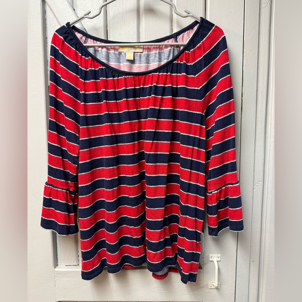 Michael Kors Red and Blue Striped Blouse